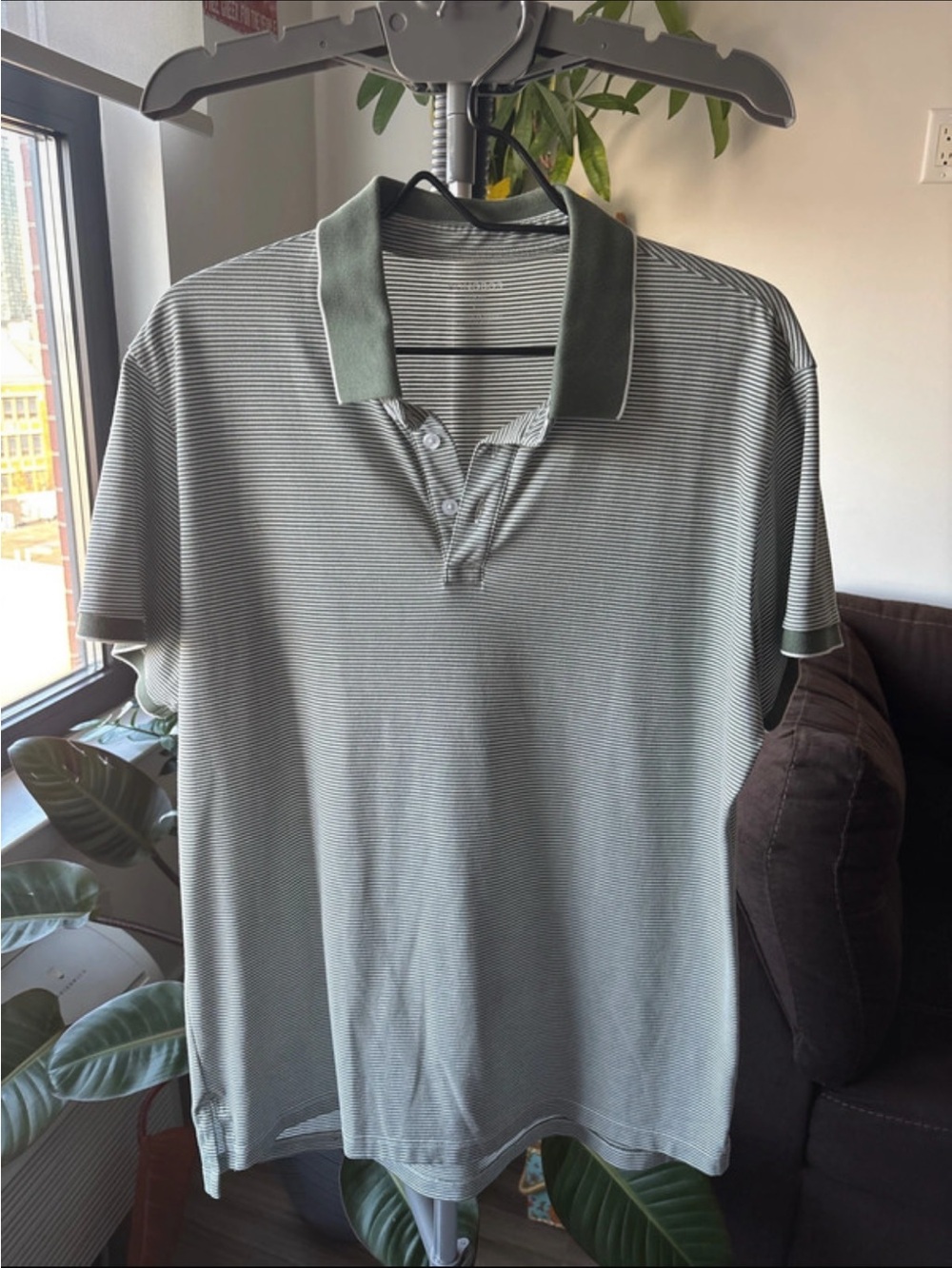 Bonobos Striped Sage Green Polo with Contrast Collar